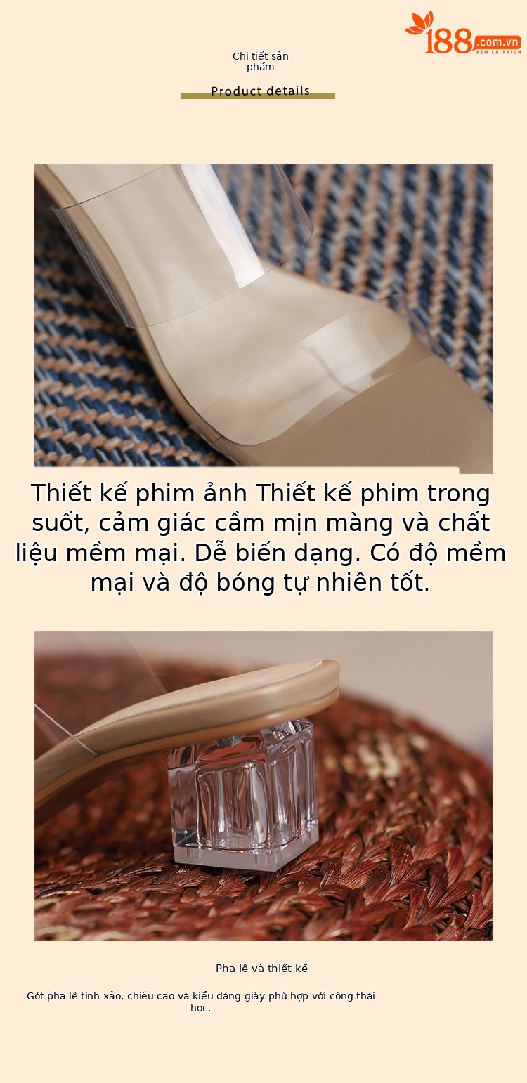 Sandal nữ gót pha lê một dây, gót dày vừa phải, đính sequin đi ngoài trời — Màu mơ [cao gót] chi tiết 15