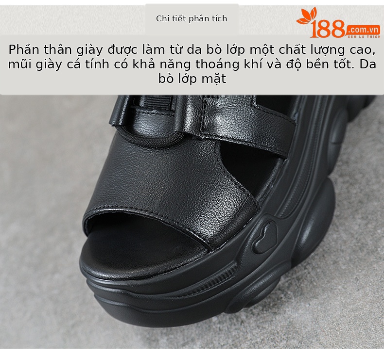 Sandal nữ da bò thật đế dày phong cách La Mã, mũi hở, gót cao — Màu nâu chi tiết 4