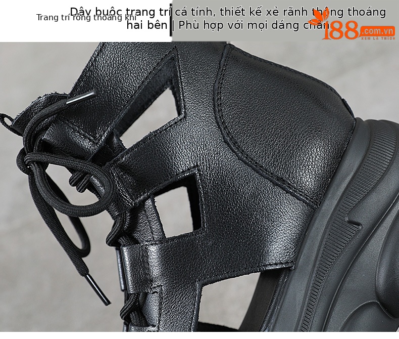 Sandal nữ da bò thật đế dày phong cách La Mã, mũi hở, gót cao — Màu nâu chi tiết 5