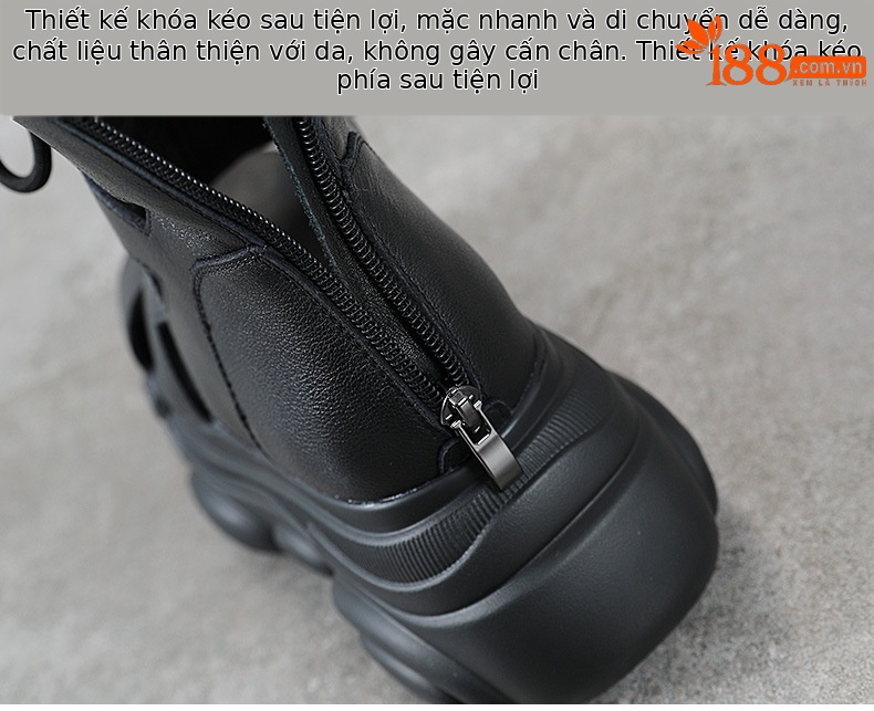 Sandal nữ da bò thật đế dày phong cách La Mã, mũi hở, gót cao — Màu nâu chi tiết 6