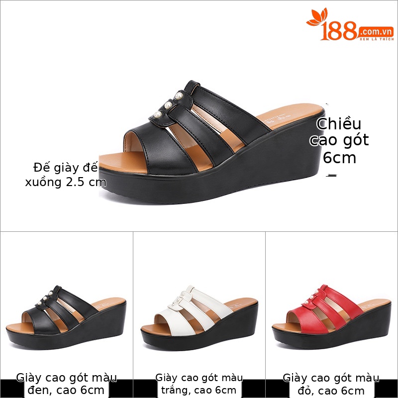 Dép sandal nữ đế xuồng gót cao 5 cm quai ngang hở mũi phong cách Hàn Quốc — Màu đen, Màu trắng, Màu đỏ