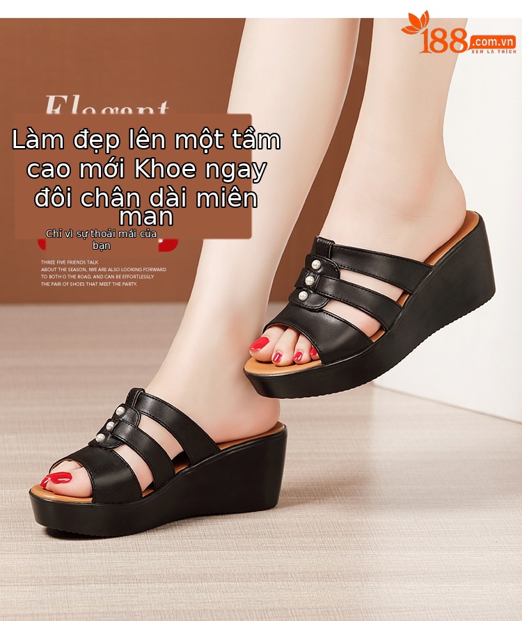 Dép sandal nữ đế xuồng gót cao 5 cm quai ngang hở mũi phong cách Hàn Quốc — Màu đen, Màu trắng, Màu đỏ chi tiết 3