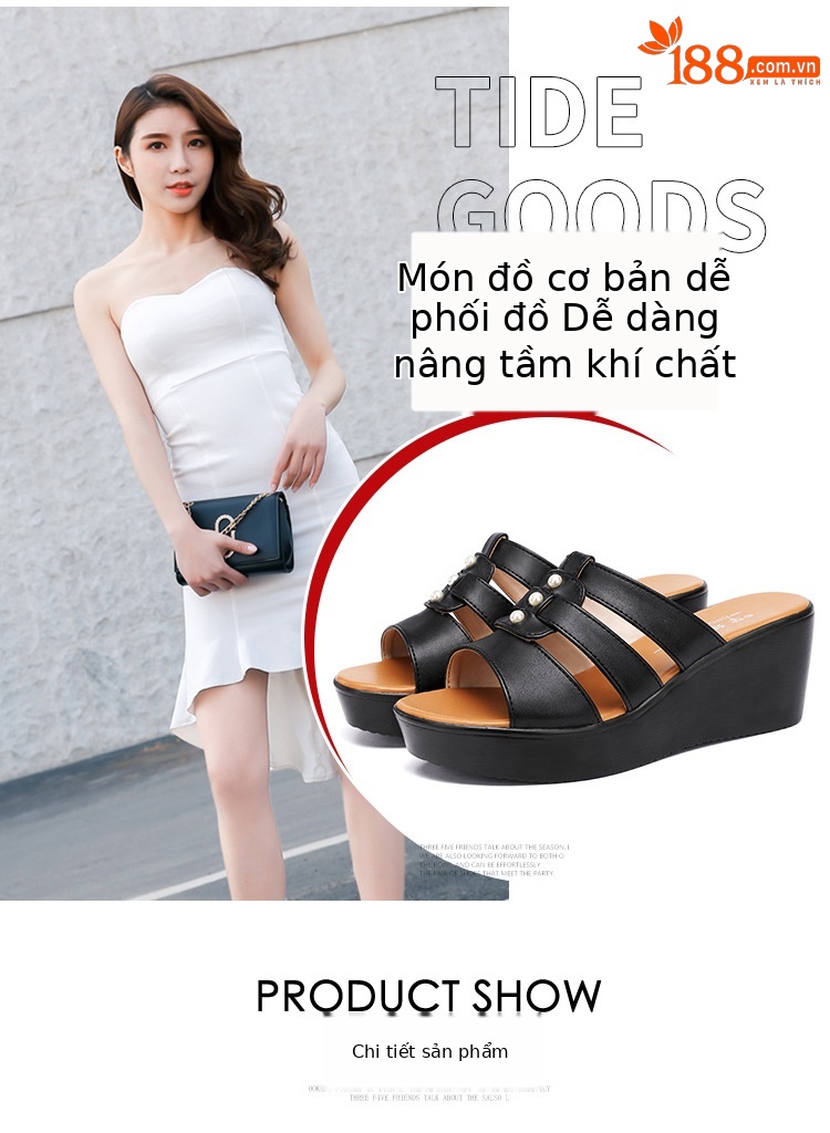 Dép sandal nữ đế xuồng gót cao 5 cm quai ngang hở mũi phong cách Hàn Quốc — Màu đen, Màu trắng, Màu đỏ chi tiết 6