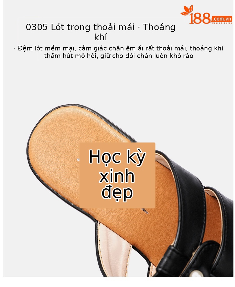 Dép sandal nữ đế xuồng gót cao 5 cm quai ngang hở mũi phong cách Hàn Quốc — Màu đen, Màu trắng, Màu đỏ chi tiết 9