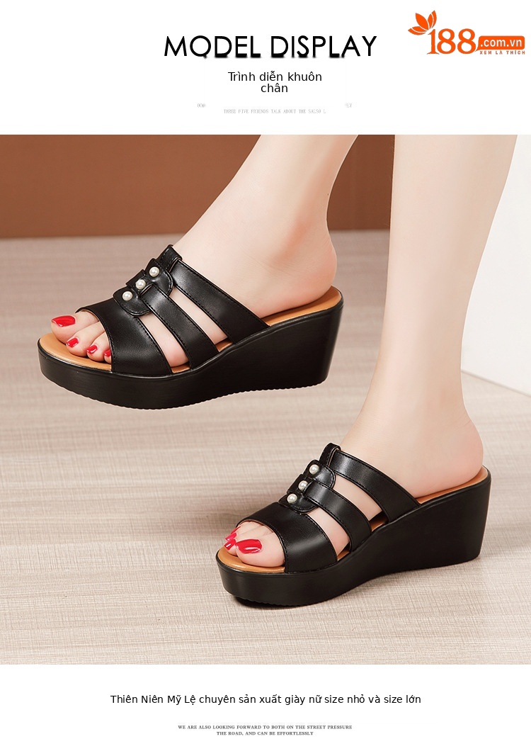 Dép sandal nữ đế xuồng gót cao 5 cm quai ngang hở mũi phong cách Hàn Quốc — Màu đen, Màu trắng, Màu đỏ chi tiết 10
