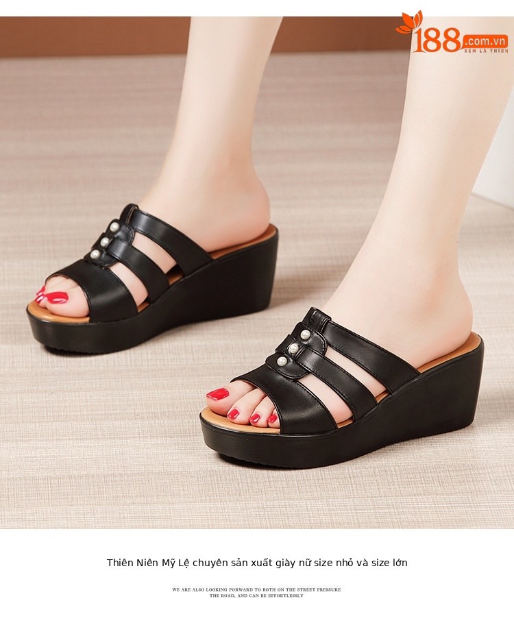 Dép sandal nữ đế xuồng gót cao 5 cm quai ngang hở mũi phong cách Hàn Quốc — Màu đen, Màu trắng, Màu đỏ chi tiết 11