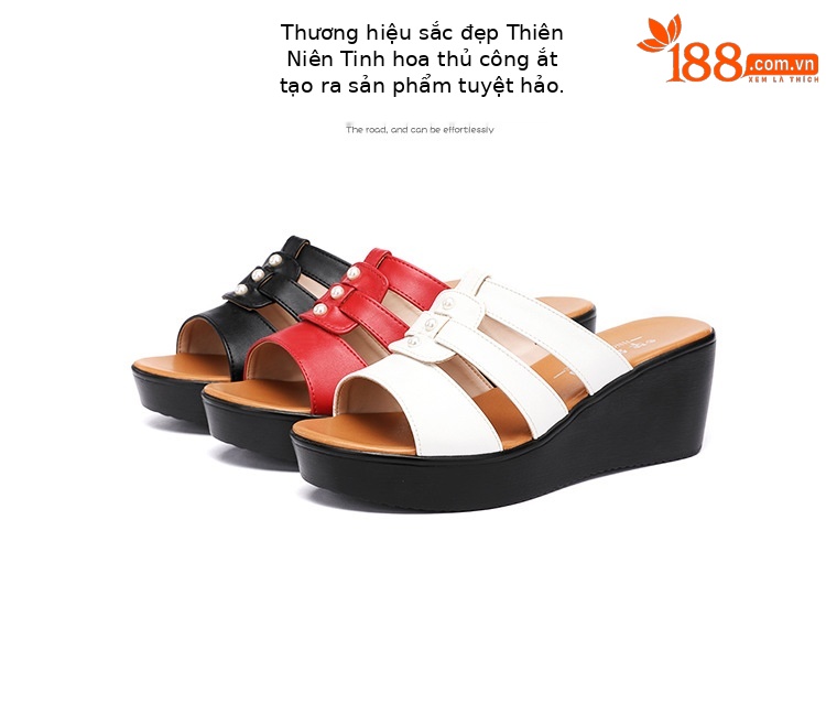 Dép sandal nữ đế xuồng gót cao 5 cm quai ngang hở mũi phong cách Hàn Quốc — Màu đen, Màu trắng, Màu đỏ chi tiết 16