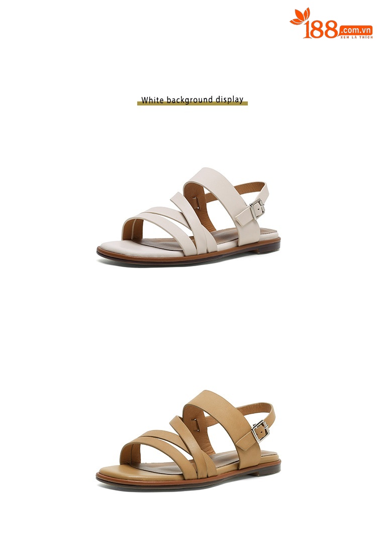 Sandal nữ quai ngang mảnh hở mũi đế bệt phong cách La Mã — Màu be chi tiết 18