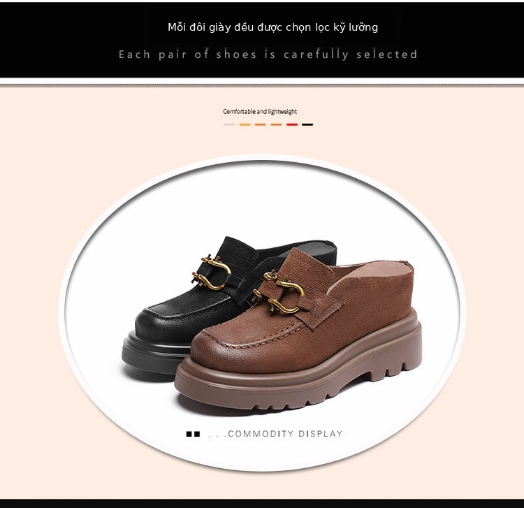 Giày lười nữ mũi vuông đế bệt phong cách casual — Đen, Cà phê chi tiết 2