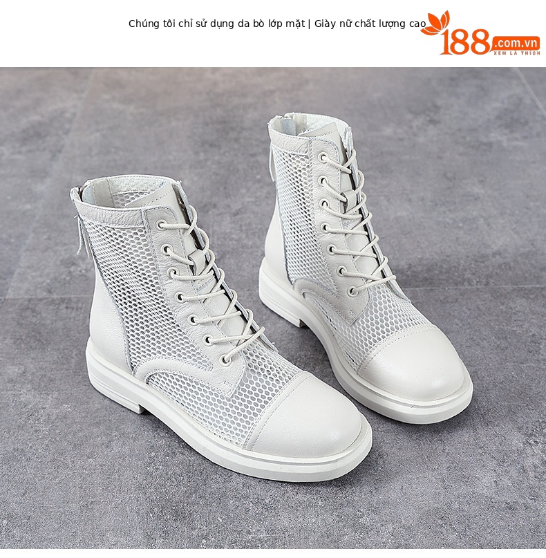 Boot Martin lưới thoáng khí mùa hè cho nữ, da thật phong cách Anh — Màu đen chi tiết 2