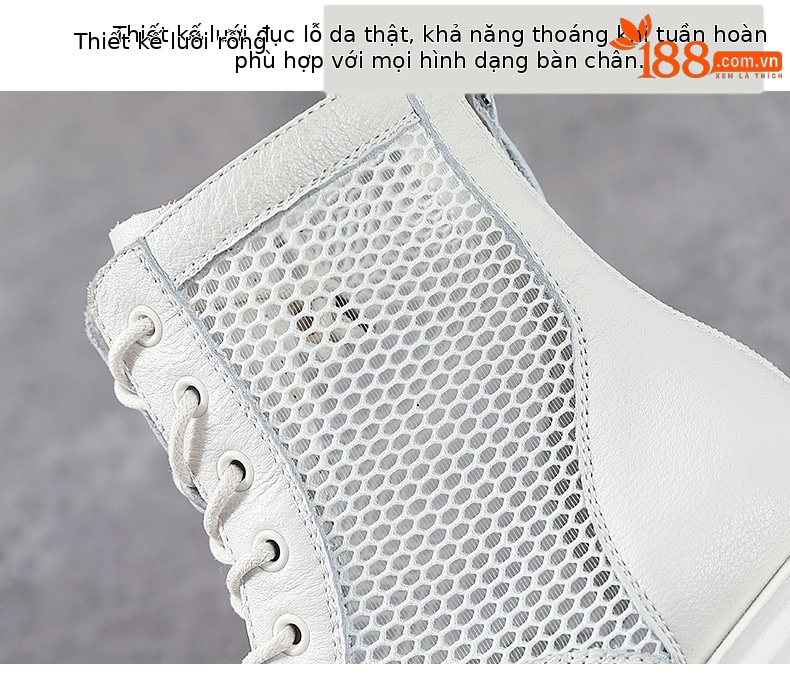 Boot Martin lưới thoáng khí mùa hè cho nữ, da thật phong cách Anh — Màu đen chi tiết 5