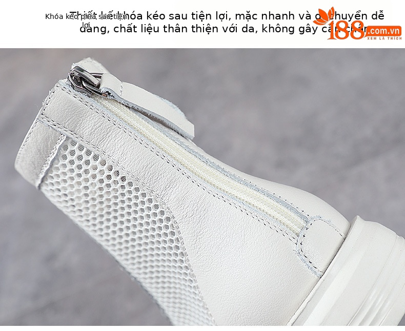 Boot Martin lưới thoáng khí mùa hè cho nữ, da thật phong cách Anh — Màu đen chi tiết 6