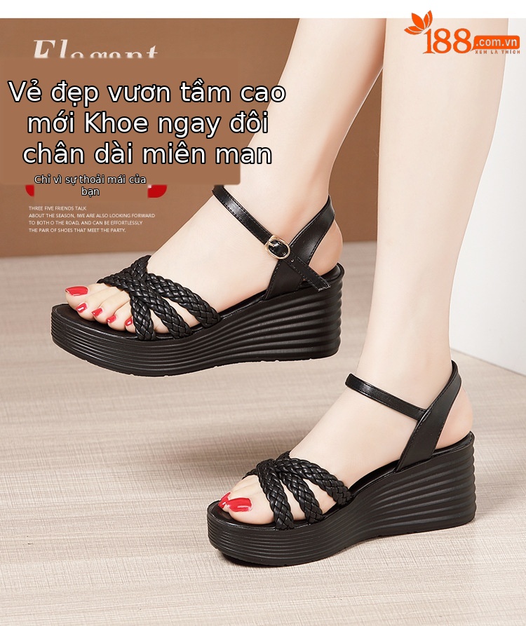 Sandal nữ đế xuồng cao gót mềm mùa hè 2025 đế dày platform size lớn thời trang đa năng — Màu đen, Màu trắng, Màu xanh lá chi tiết 3