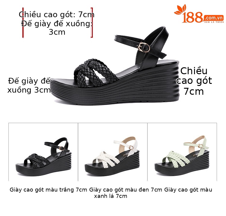 Sandal nữ đế xuồng cao gót mềm mùa hè 2025 đế dày platform size lớn thời trang đa năng — Màu đen, Màu trắng, Màu xanh lá chi tiết 5