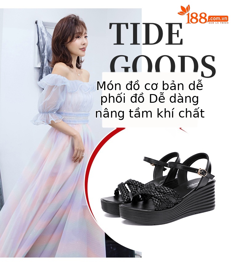 Sandal nữ đế xuồng cao gót mềm mùa hè 2025 đế dày platform size lớn thời trang đa năng — Màu đen, Màu trắng, Màu xanh lá chi tiết 6