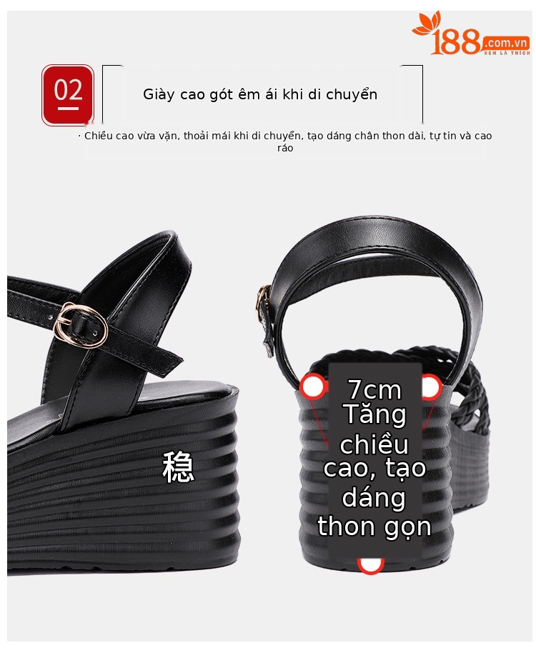 Sandal nữ đế xuồng cao gót mềm mùa hè 2025 đế dày platform size lớn thời trang đa năng — Màu đen, Màu trắng, Màu xanh lá chi tiết 7