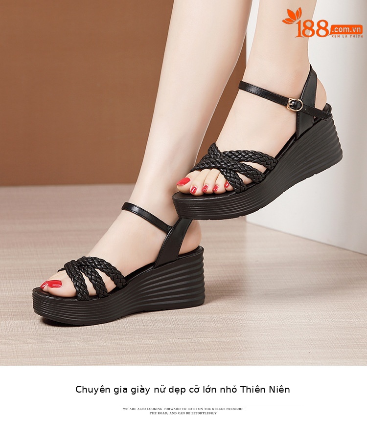 Sandal nữ đế xuồng cao gót mềm mùa hè 2025 đế dày platform size lớn thời trang đa năng — Màu đen, Màu trắng, Màu xanh lá chi tiết 9