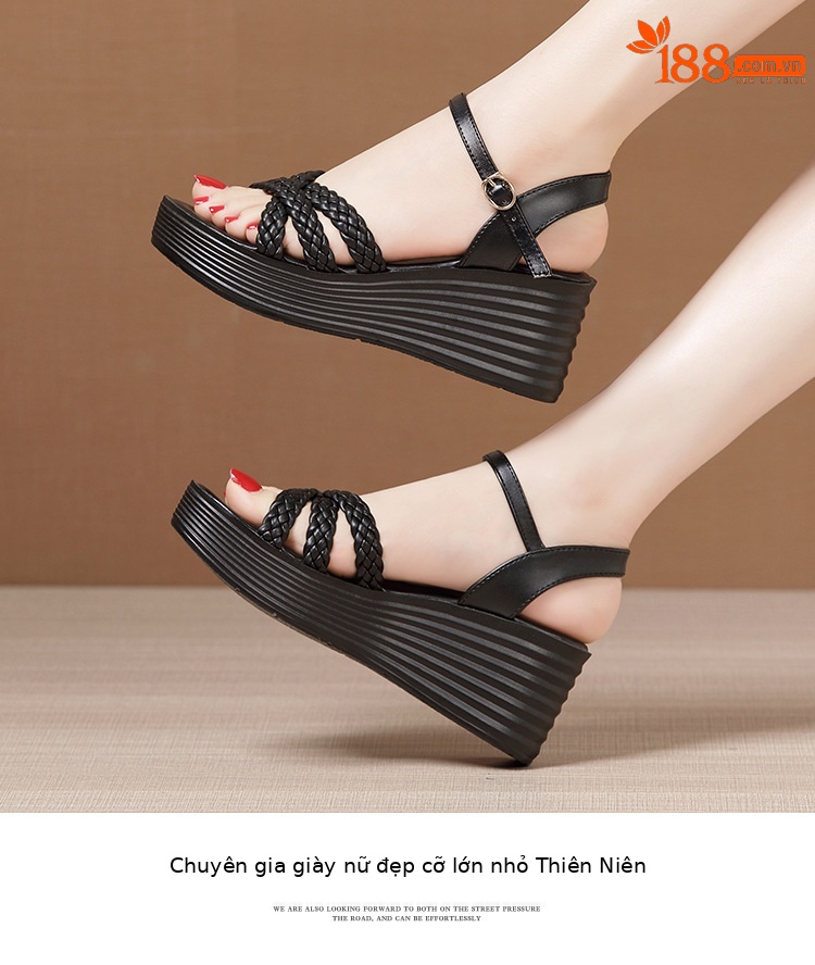 Sandal nữ đế xuồng cao gót mềm mùa hè 2025 đế dày platform size lớn thời trang đa năng — Màu đen, Màu trắng, Màu xanh lá chi tiết 10
