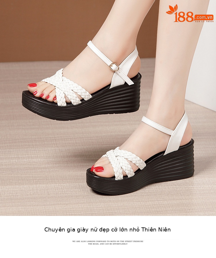Sandal nữ đế xuồng cao gót mềm mùa hè 2025 đế dày platform size lớn thời trang đa năng — Màu đen, Màu trắng, Màu xanh lá chi tiết 11