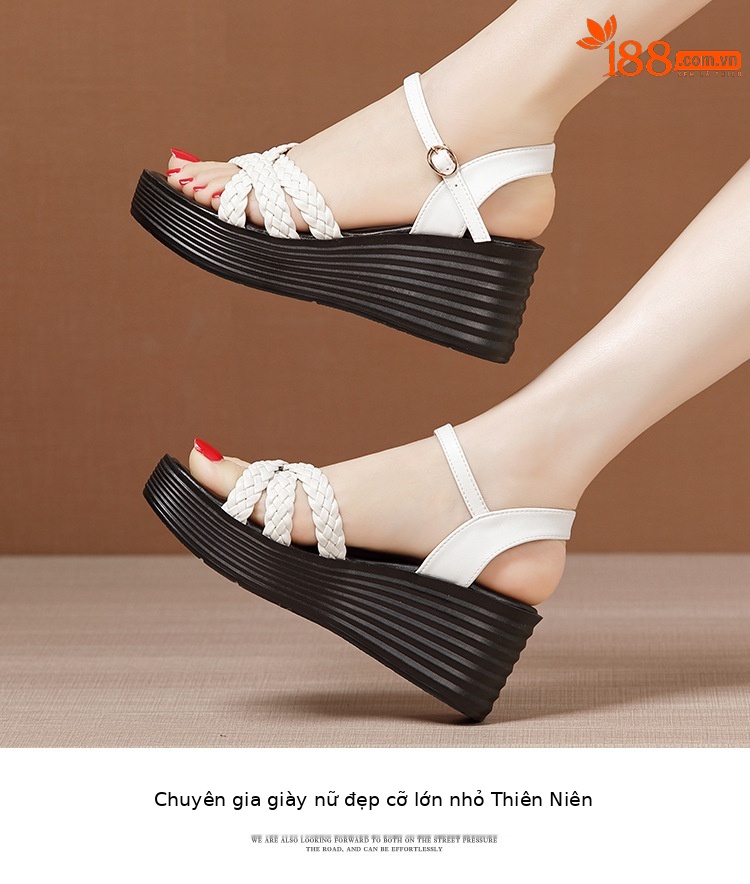Sandal nữ đế xuồng cao gót mềm mùa hè 2025 đế dày platform size lớn thời trang đa năng — Màu đen, Màu trắng, Màu xanh lá chi tiết 12