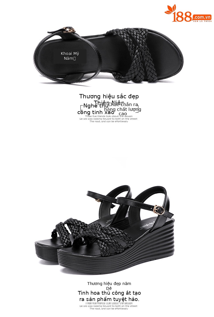 Sandal nữ đế xuồng cao gót mềm mùa hè 2025 đế dày platform size lớn thời trang đa năng — Màu đen, Màu trắng, Màu xanh lá chi tiết 14