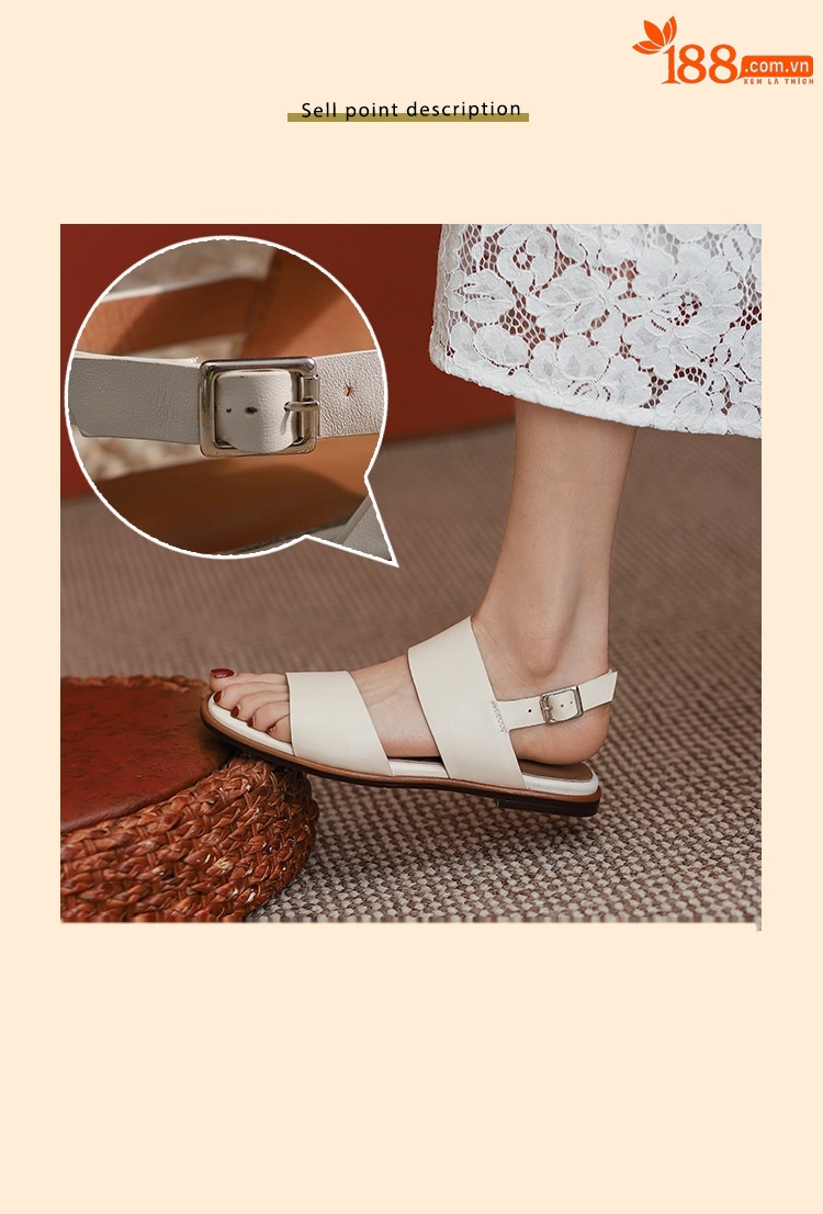 Sandal nữ quai ngang đế bệt phong cách La Mã hở ngón mùa hè — Màu be chi tiết 5