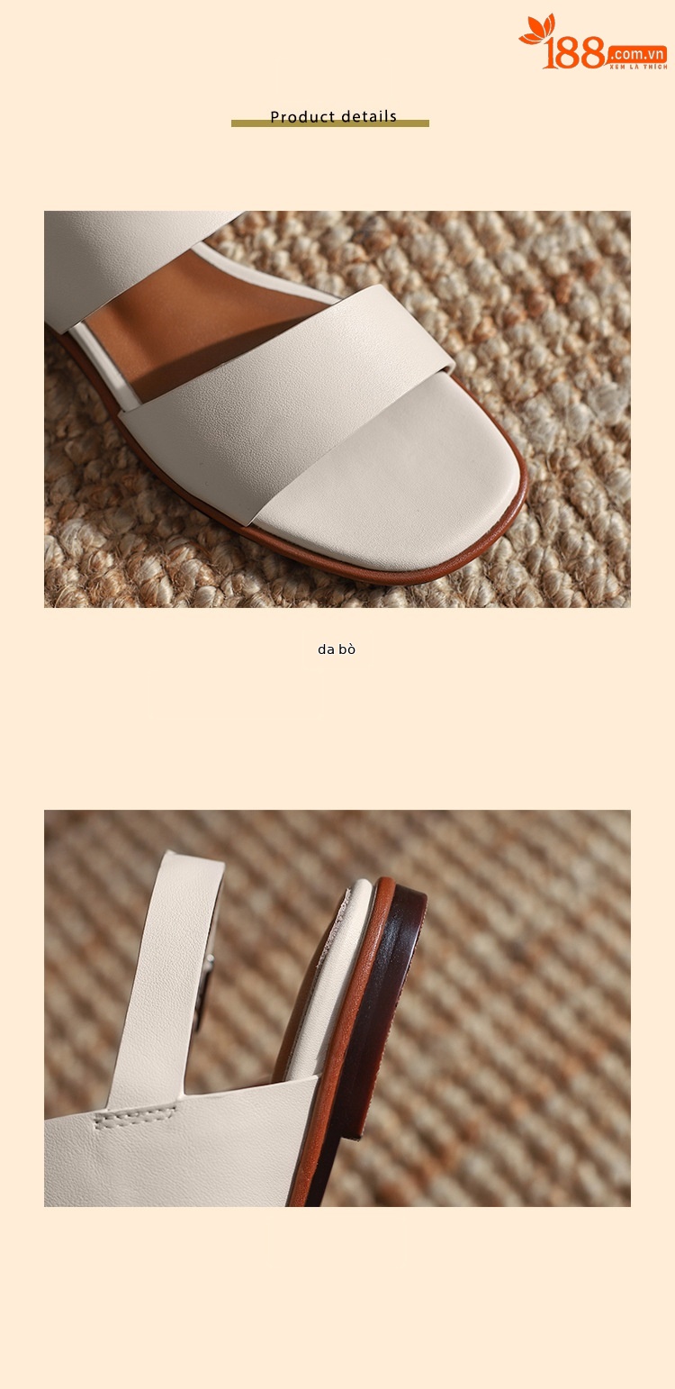 Sandal nữ quai ngang đế bệt phong cách La Mã hở ngón mùa hè — Màu be chi tiết 6