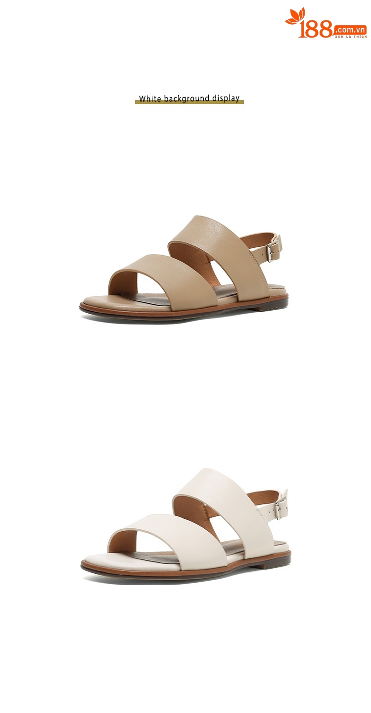 Sandal nữ quai ngang đế bệt phong cách La Mã hở ngón mùa hè — Màu be chi tiết 16
