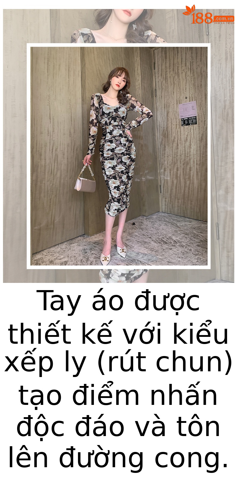 Váy maxi hoa cổ vuông xếp ly thắt eo — Màu hoa chi tiết 1