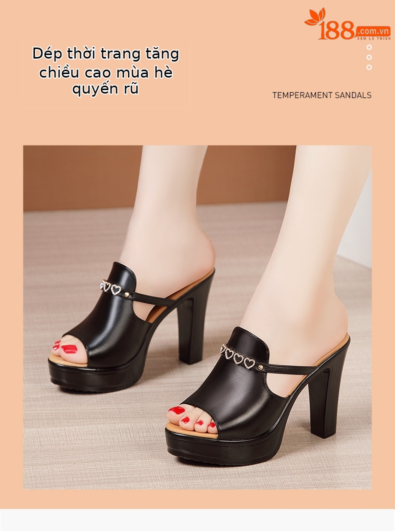 Dép sandal cao gót nữ đế xuồng đính đá gót 10 cm — Đỏ 10cm, Màu đen 10cm, Màu trắng 10cm chi tiết 2