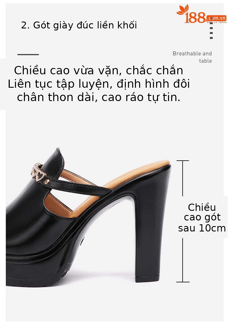 Dép sandal cao gót nữ đế xuồng đính đá gót 10 cm — Đỏ 10cm, Màu đen 10cm, Màu trắng 10cm chi tiết 6