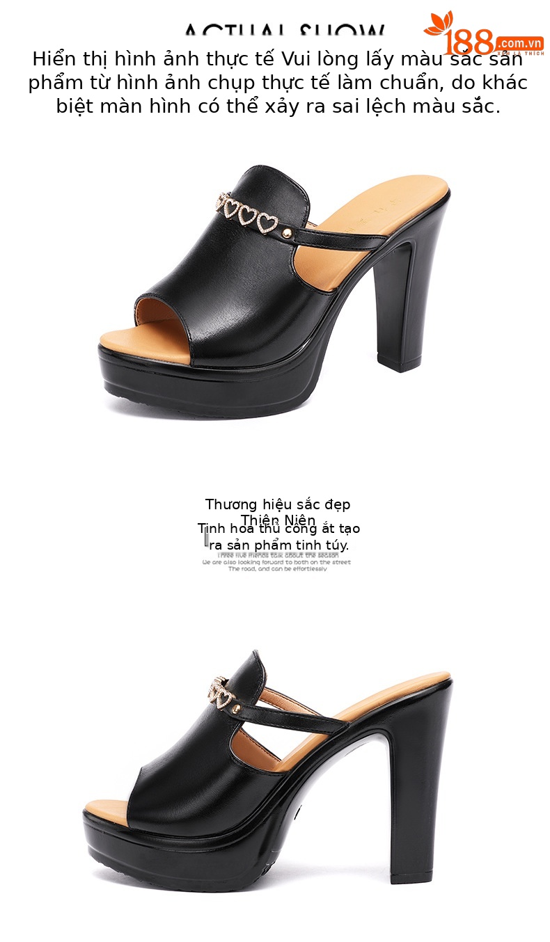 Dép sandal cao gót nữ đế xuồng đính đá gót 10 cm — Đỏ 10cm, Màu đen 10cm, Màu trắng 10cm chi tiết 15