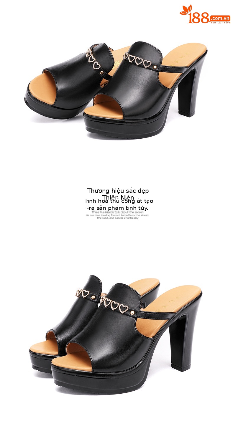 Dép sandal cao gót nữ đế xuồng đính đá gót 10 cm — Đỏ 10cm, Màu đen 10cm, Màu trắng 10cm chi tiết 17