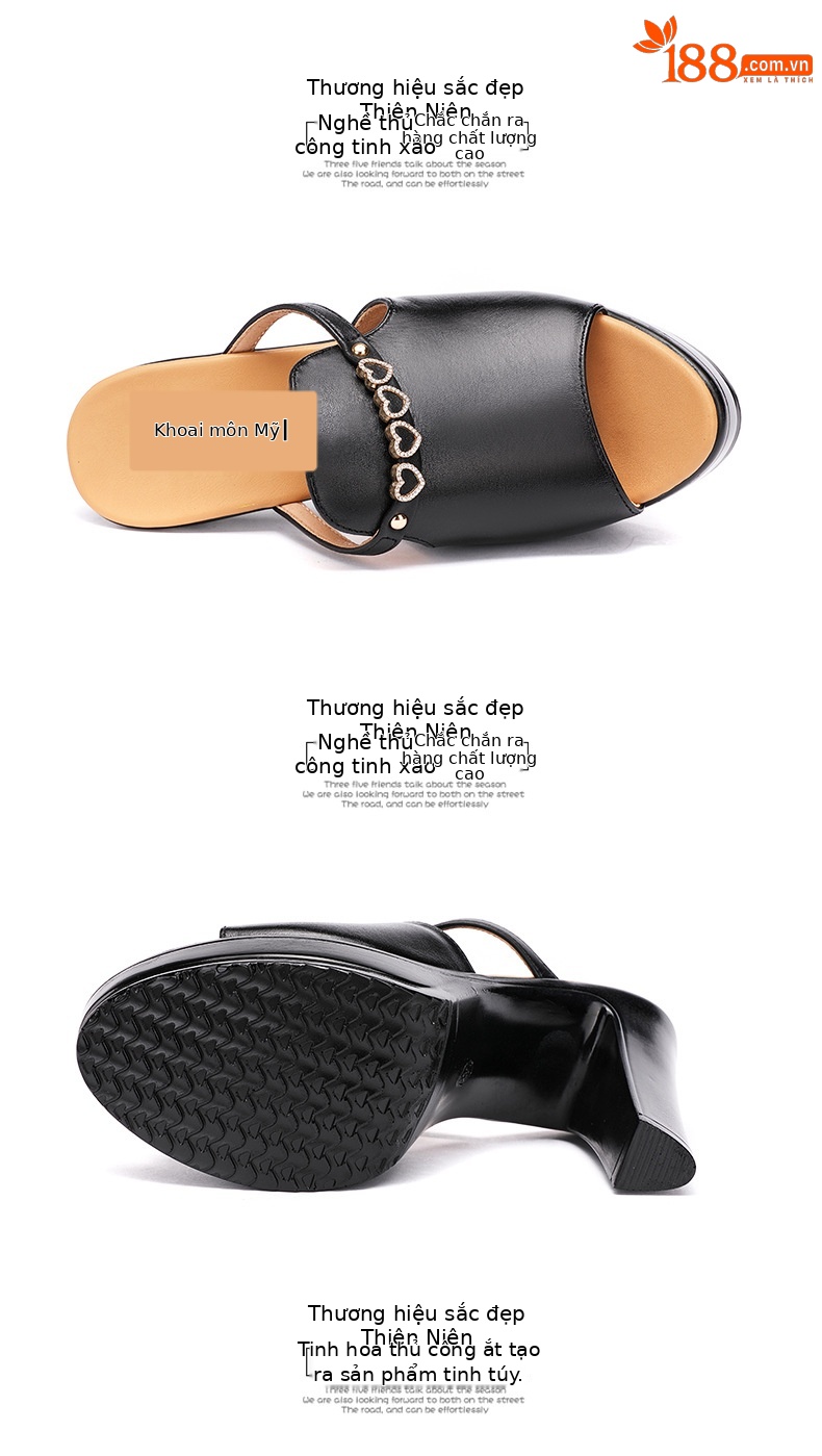 Dép sandal cao gót nữ đế xuồng đính đá gót 10 cm — Đỏ 10cm, Màu đen 10cm, Màu trắng 10cm chi tiết 16
