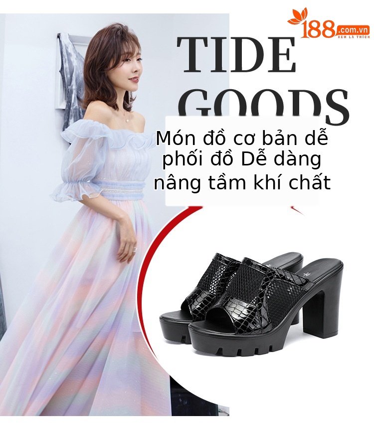 Dép quai ngang nữ hở mũi đế dày cao gót da bóng mới hè 2025 — Màu đen, Màu trắng, Màu đỏ chi tiết 6