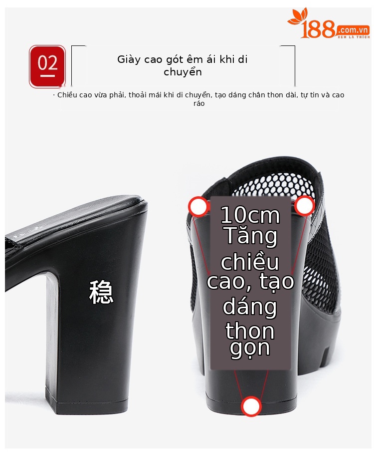 Dép quai ngang nữ hở mũi đế dày cao gót da bóng mới hè 2025 — Màu đen, Màu trắng, Màu đỏ chi tiết 8