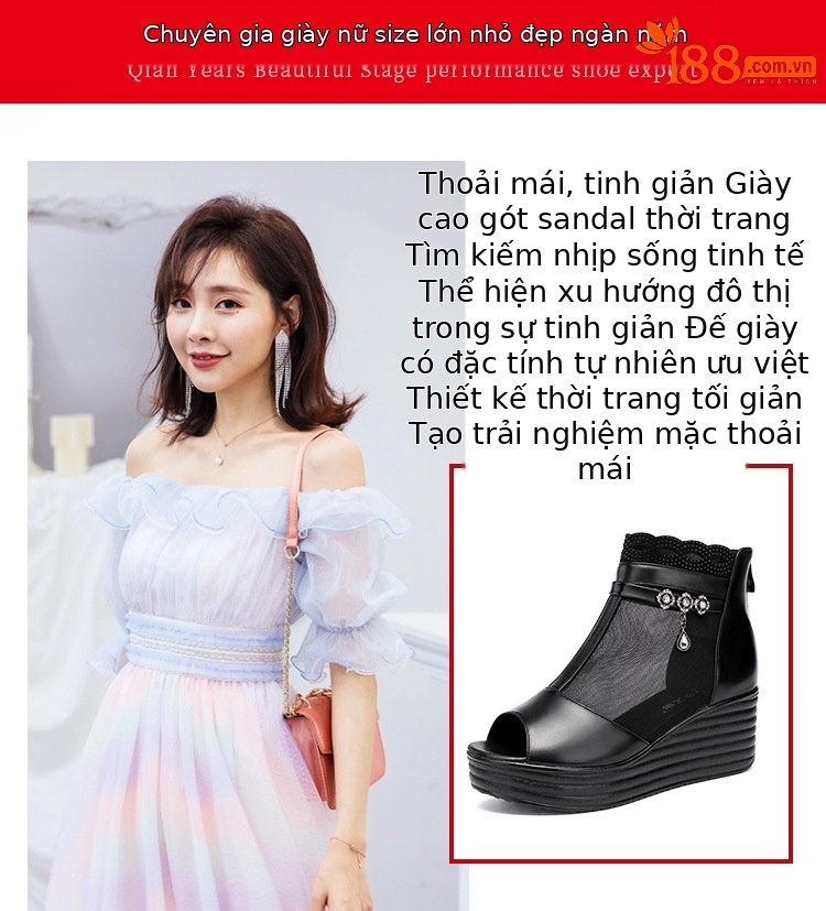 Sandal cao gót đế xuồng lưới nữ mũi hở, gót 9 cm, đế dày thoáng khí — Màu đen chi tiết 2