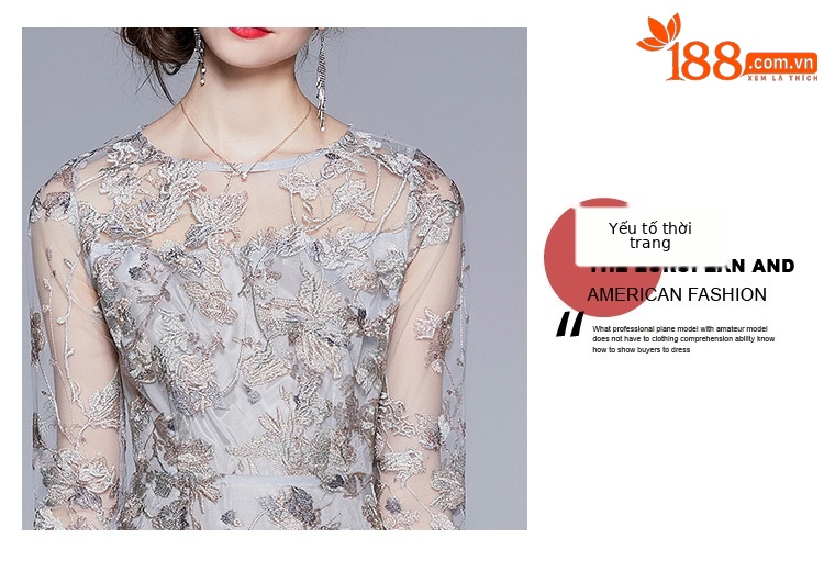 Váy dạ tiệc kiểu Pháp thêu hoa ren công nghiệp nặng 2021 mùa hè, váy liền thanh lịch cho nữ — Màu xanh nước biển chi tiết 2
