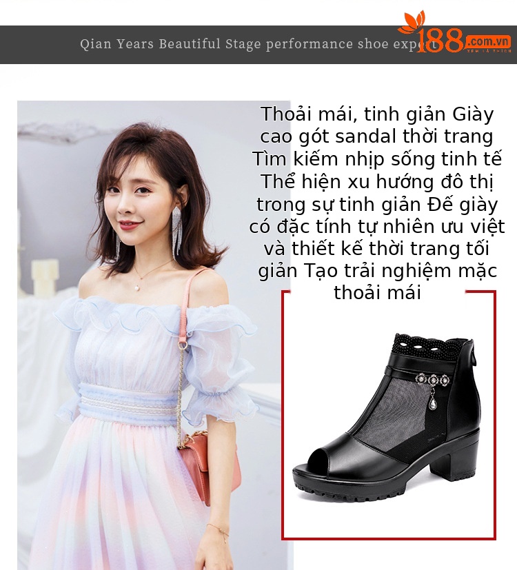 Sandal lưới hở mũi gót thô nữ đế mềm gót 8 cm — Màu đen 8 cm, Màu đen 6 cm chi tiết 2