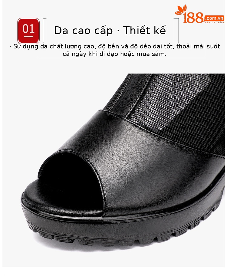 Sandal lưới hở mũi gót thô nữ đế mềm gót 8 cm — Màu đen 8 cm, Màu đen 6 cm chi tiết 7