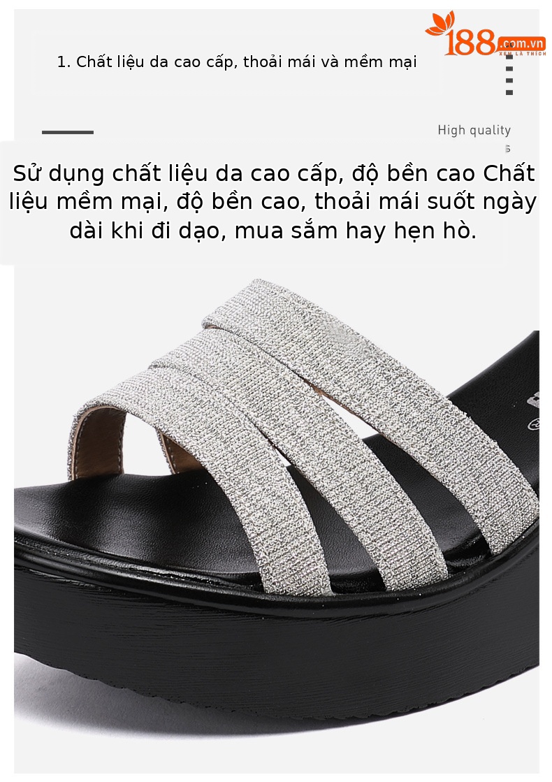 Dép sandal quai ngang nữ đế platform mềm, mũi hở kiểu cá miệng, mẫu mới hè 2025, size lớn — Màu đen, Màu vàng, Màu hồng, Màu bạc chi tiết 5