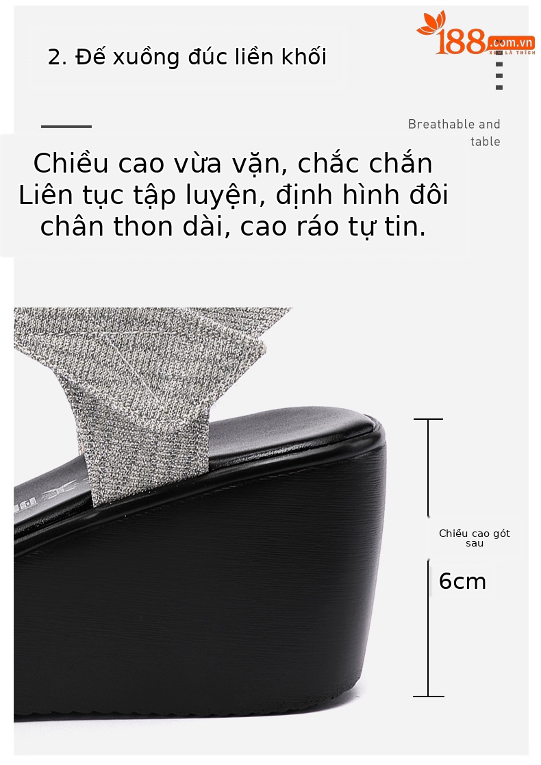 Dép sandal quai ngang nữ đế platform mềm, mũi hở kiểu cá miệng, mẫu mới hè 2025, size lớn — Màu đen, Màu vàng, Màu hồng, Màu bạc chi tiết 6