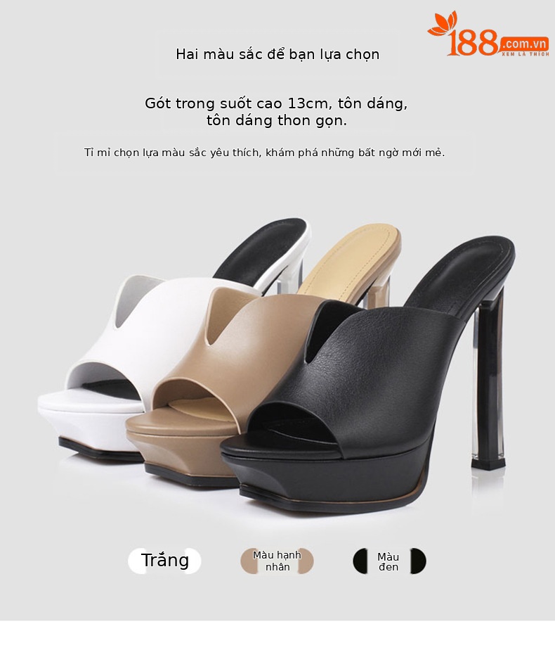 Sandal cao gót nữ hở mũi đế xuồng chống thấm, gót pha lê thời trang — Màu đen chi tiết 4