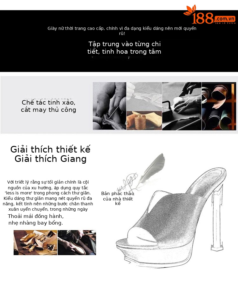Sandal cao gót nữ hở mũi đế xuồng chống thấm, gót pha lê thời trang — Màu đen chi tiết 5