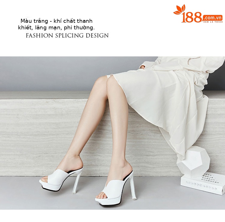Sandal cao gót nữ hở mũi đế xuồng chống thấm, gót pha lê thời trang — Màu đen chi tiết 17