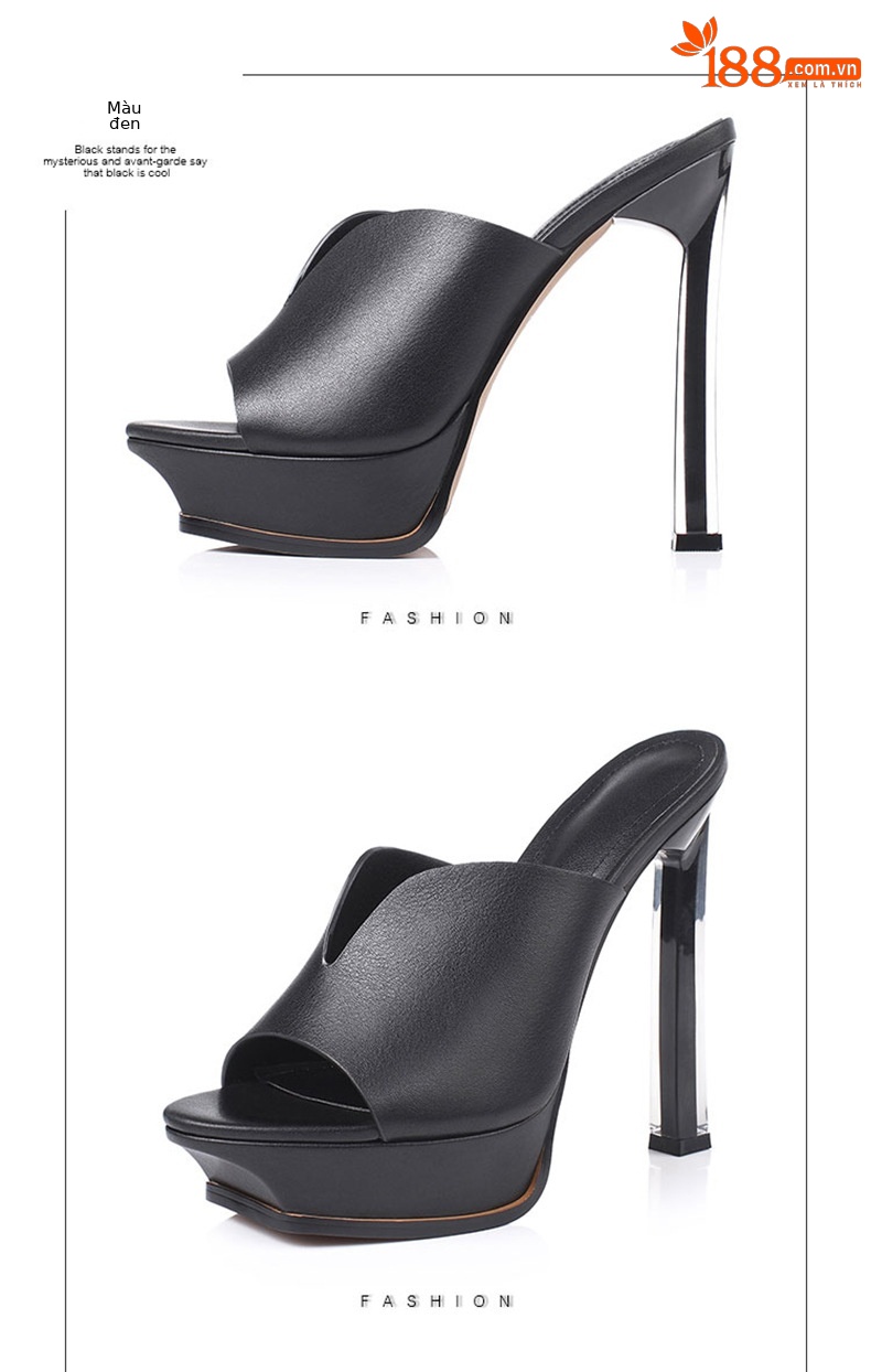 Sandal cao gót nữ hở mũi đế xuồng chống thấm, gót pha lê thời trang — Màu đen chi tiết 19