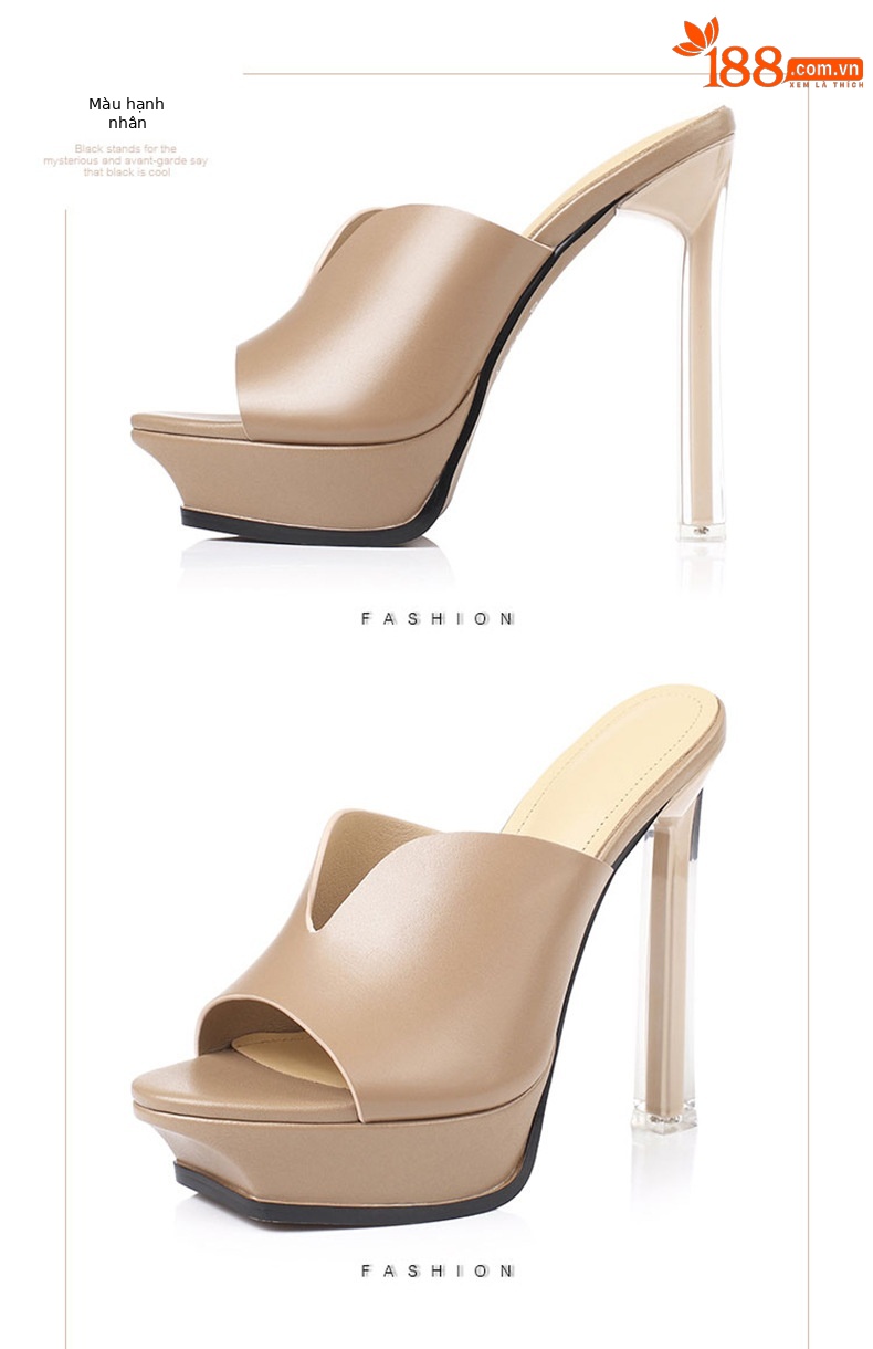 Sandal cao gót nữ hở mũi đế xuồng chống thấm, gót pha lê thời trang — Màu đen chi tiết 21