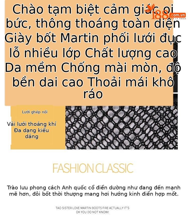Giày boot Martin nữ da thật đế dày platform lưới rỗng thoáng khí mùa hè — Đen mờ, Da bóng đen chi tiết 4