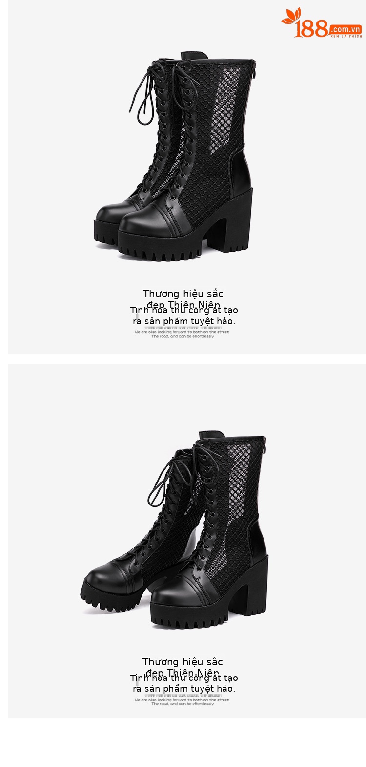 Giày boot Martin nữ da thật đế dày platform lưới rỗng thoáng khí mùa hè — Đen mờ, Da bóng đen chi tiết 13