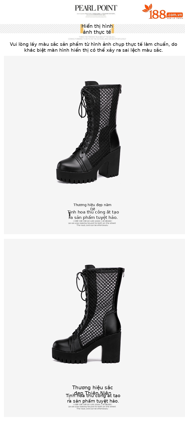 Giày boot Martin nữ da thật đế dày platform lưới rỗng thoáng khí mùa hè — Đen mờ, Da bóng đen chi tiết 11